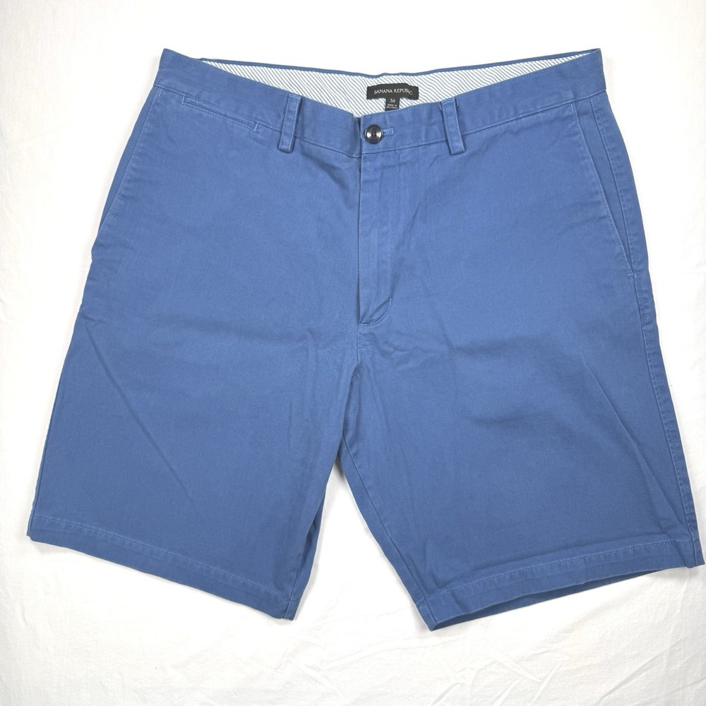 Banana Republic Men's Blue Chino Shorts 36‎ Flat Front Casual 100% Cotton